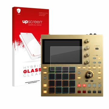 Front side of a product packaging with the brand logo upscreen. Next to it is the device Akai MPC One shown with the correspon