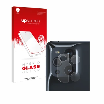 Front side of a product packaging with the brand logo upscreen. Next to it is the device Oppo Find X3 Pro (ONLY Camera Lens) s