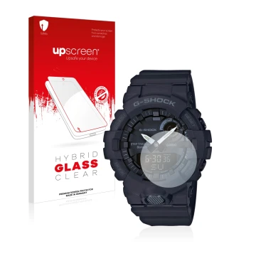 Front side of a product packaging with the brand logo upscreen. Next to it is the device Casio G-Shock GBA800 shown with the c
