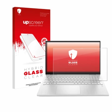 Front side of a product packaging with the brand logo upscreen. Next to it is the device HP Pavilion x360 (15-erX) shown with 