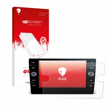 Front side of a product packaging with the brand logo upscreen. Next to it is the device Volkswagen Tiguan 2021 Discover Media