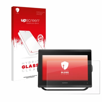 Front side of a product packaging with the brand logo upscreen. Next to it is the device Garmin GPSMAP 8412 xsv shown with the