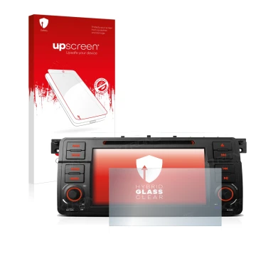 Front side of a product packaging with the brand logo upscreen. Next to it is the device Xtrons PQ7046B shown with the corresp