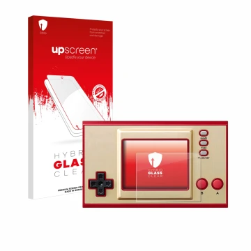 Front side of a product packaging with the brand logo upscreen. Next to it is the device Nintendo Game & Watch Super Mario Bro