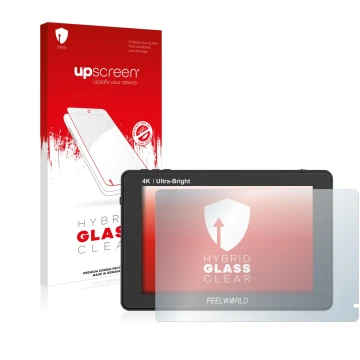 Front side of a product packaging with the brand logo upscreen. Next to it is the device Feelworld LUT7 7