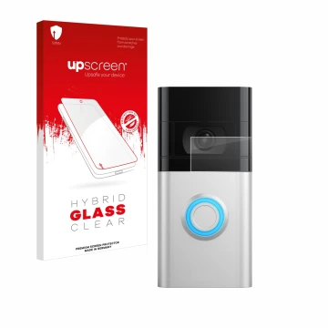 Front side of a product packaging with the brand logo upscreen. Next to it is the device Ring Video Doorbell 4 shown with the 