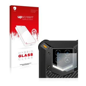 Front side of a product packaging with the brand logo upscreen. Next to it is the device Oukitel WP15 5G (ONLY Camera Lens) sh