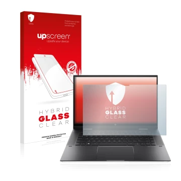 Front side of a product packaging with the brand logo upscreen. Next to it is the device HP Envy x360 (15-eX) (359 mm x 228.2 