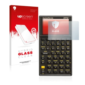 Front side of a product packaging with the brand logo upscreen. Next to it is the device SwissMicros DM42 shown with the corre