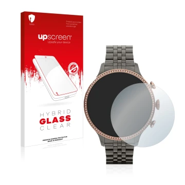 Front side of a product packaging with the brand logo upscreen. Next to it is the device Fossil Gen 6 (42mm) shown with the co