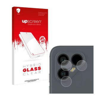 Front side of a product packaging with the brand logo upscreen. Next to it is the device Fairphone 4 (ONLY Camera Lens) shown 