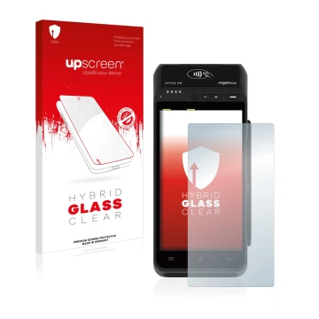 Front side of a product packaging with the brand logo upscreen. Next to it is the device ingenico Apos A8 shown with the corre