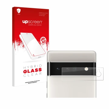 Front side of a product packaging with the brand logo upscreen. Next to it is the device Google Pixel 6 Pro (ONLY Camera Lens)