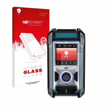 Front side of a product packaging with the brand logo upscreen. Next to it is the device Makita DMR115 shown with the correspo