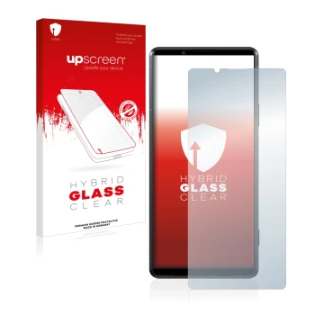 Front side of a product packaging with the brand logo upscreen. Next to it is the device Sony Xperia Pro-I shown with the corr