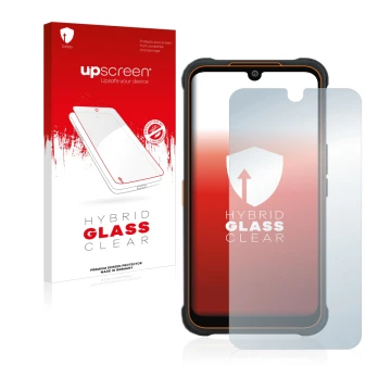 Front side of a product packaging with the brand logo upscreen. Next to it is the device AGM Glory Pro shown with the correspo