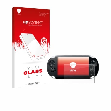 Front side of a product packaging with the brand logo upscreen. Next to it is the device Sony Playstation PS Vita shown with t