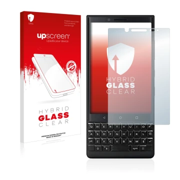 Front side of a product packaging with the brand logo upscreen. Next to it is the device BlackBerry Key2 (Dual Sim) shown with