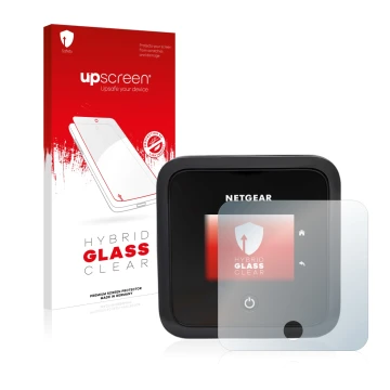 Front side of a product packaging with the brand logo upscreen. Next to it is the device Netgear Nighthawk M5 shown with the c