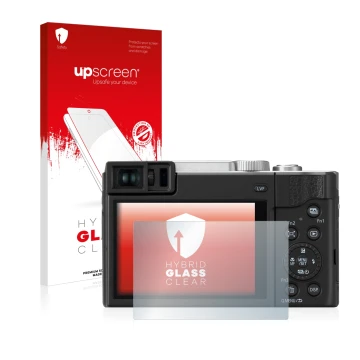 Front side of a product packaging with the brand logo upscreen. Next to it is the device Panasonic Lumix DC-TZ95 shown with th
