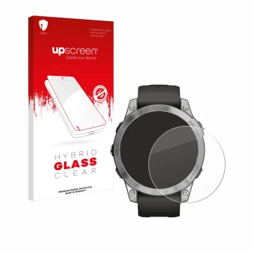 Front side of a product packaging with the brand logo upscreen. Next to it is the device Garmin Fenix 7 (47 mm) shown with the
