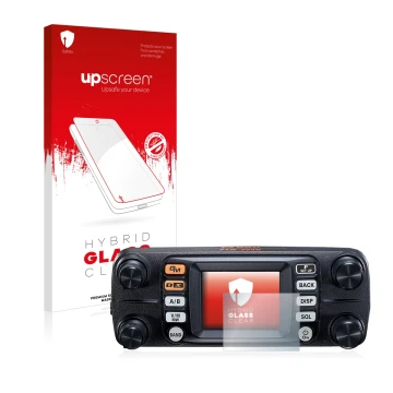 Front side of a product packaging with the brand logo upscreen. Next to it is the device Yaesu FTM-300DE shown with the corres