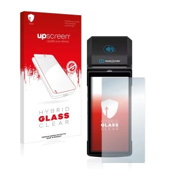 Front side of a product packaging with the brand logo upscreen. Next to it is the device Ready2order ReadyGo shown with the co