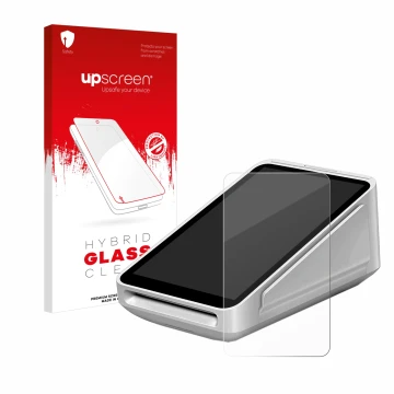 Front side of a product packaging with the brand logo upscreen. Next to it is the device Square Terminal shown with the corres
