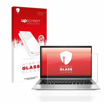 Front side of a product packaging with the brand logo upscreen. Next to it is the device HP EliteBook 830 G8 shown with the co