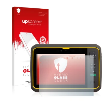 Front side of a product packaging with the brand logo upscreen. Next to it is the device Trimble T7 shown with the correspondi