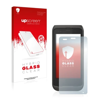 Front side of a product packaging with the brand logo upscreen. Next to it is the device Honeywell CT45 XP shown with the corr