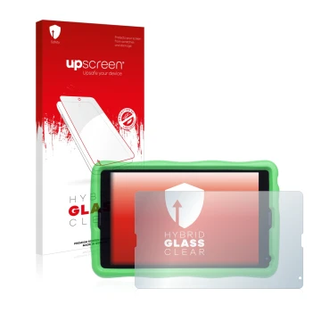 Front side of a product packaging with the brand logo upscreen. Next to it is the device MEDION Lifetab E10440 Kids shown with
