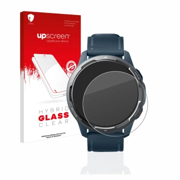 Front side of a product packaging with the brand logo upscreen. Next to it is the device Xiaomi Watch S1 Active shown with the