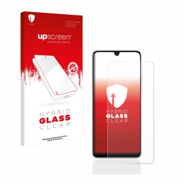 Front side of a product packaging with the brand logo upscreen. Next to it is the device Samsung Galaxy A33 5G shown with the 