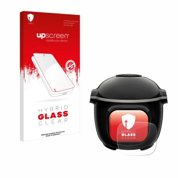 Front side of a product packaging with the brand logo upscreen. Next to it is the device Krups Cook4me Touch Wifi shown with t