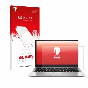 Front side of a product packaging with the brand logo upscreen. Next to it is the device HP EliteBook 845 G8 shown with the co