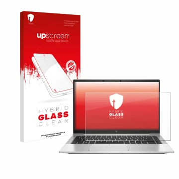 Front side of a product packaging with the brand logo upscreen. Next to it is the device HP EliteBook 845 G7 shown with the co