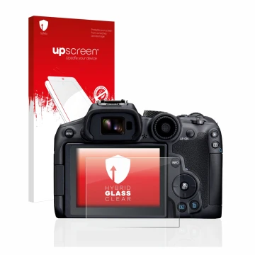 Front side of a product packaging with the brand logo upscreen. Next to it is the device Canon EOS R7 shown with the correspon