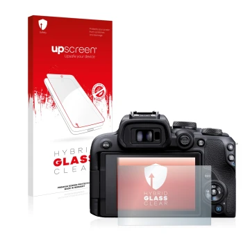 Front side of a product packaging with the brand logo upscreen. Next to it is the device Canon EOS R10 shown with the correspo