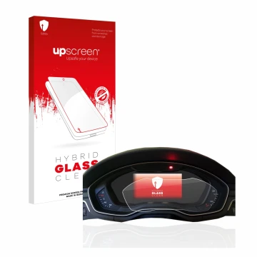 Front side of a product packaging with the brand logo upscreen. Next to it is the device Audi A4 B9 2017 Virtual Cockpit shown