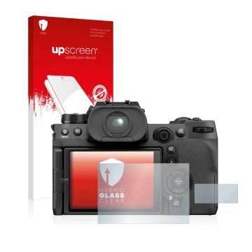 Front side of a product packaging with the brand logo upscreen. Next to it is the device Fujifilm X-H2S shown with the corresp
