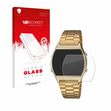 Front side of a product packaging with the brand logo upscreen. Next to it is the device Casio Retro B640WB shown with the cor