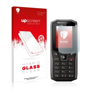 Front side of a product packaging with the brand logo upscreen. Next to it is the device Crosscall Core-S4 shown with the corr