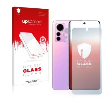 Front side of a product packaging with the brand logo upscreen. Next to it is the device Xiaomi 12 Lite (Front+Camera) shown w