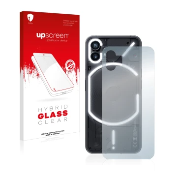 Front side of a product packaging with the brand logo upscreen. Next to it is the device Nothing Phone (1) (Back) shown with t
