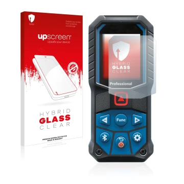 Front side of a product packaging with the brand logo upscreen. Next to it is the device Bosch GLM 50-27 C shown with the corr