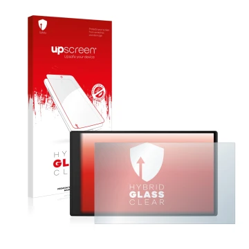 Front side of a product packaging with the brand logo upscreen. Next to it is the device Garmin Camper 795 shown with the corr