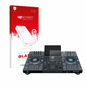 Front side of a product packaging with the brand logo upscreen. Next to it is the device Denon DJ Prime 4 shown with the corre