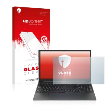 Front side of a product packaging with the brand logo upscreen. Next to it is the device Lenovo ThinkPad E15 Gen 4 shown with 