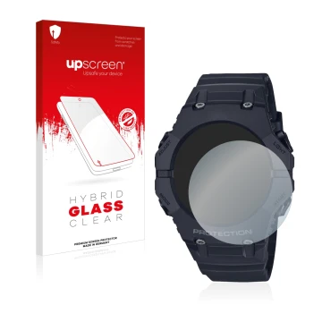 Front side of a product packaging with the brand logo upscreen. Next to it is the device Casio G-Shock GA-B001 shown with the 